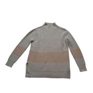 Tuckernuck Heather Broadway Striped Turtleneck Sweater Women's XS Gray Tan Wool